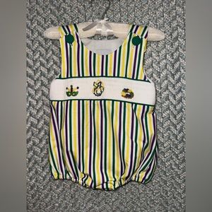 Awe Smocked Gender Neutral 12 Month Mardi Gras Bubble